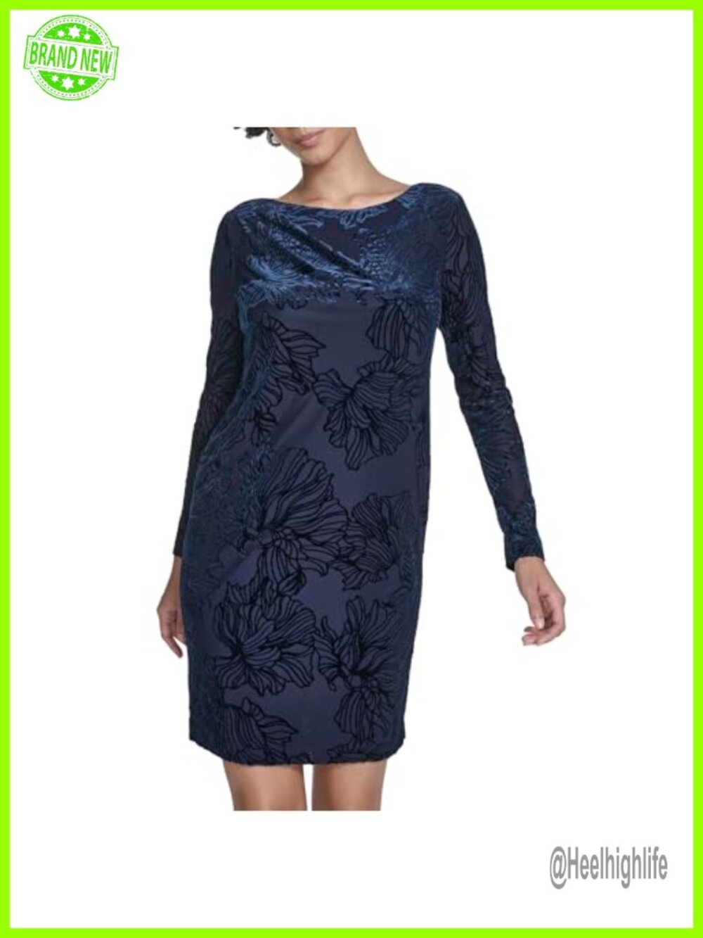 Long Sleeve Boat Neck Velvet Mini Shift Dress Knee-Length
